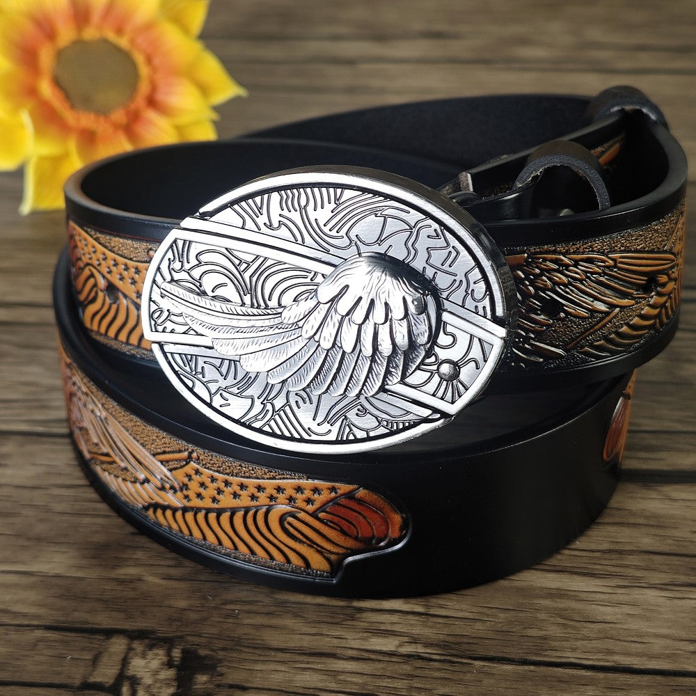 Western Eagle Engraved Leather Belt