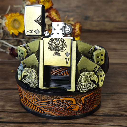 Western Eagle belt with poker lighter buckle