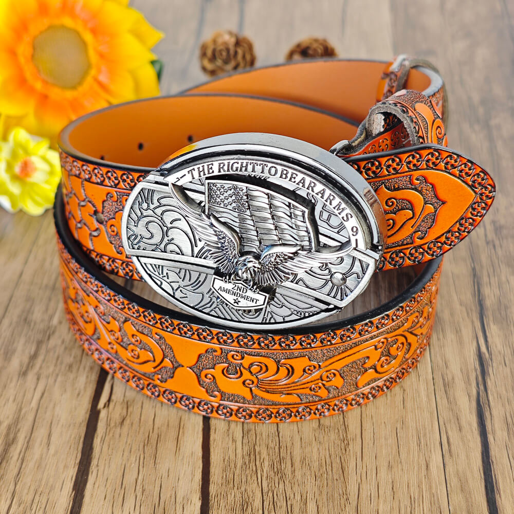 Cinturón con relieve naranja occidental y hebilla