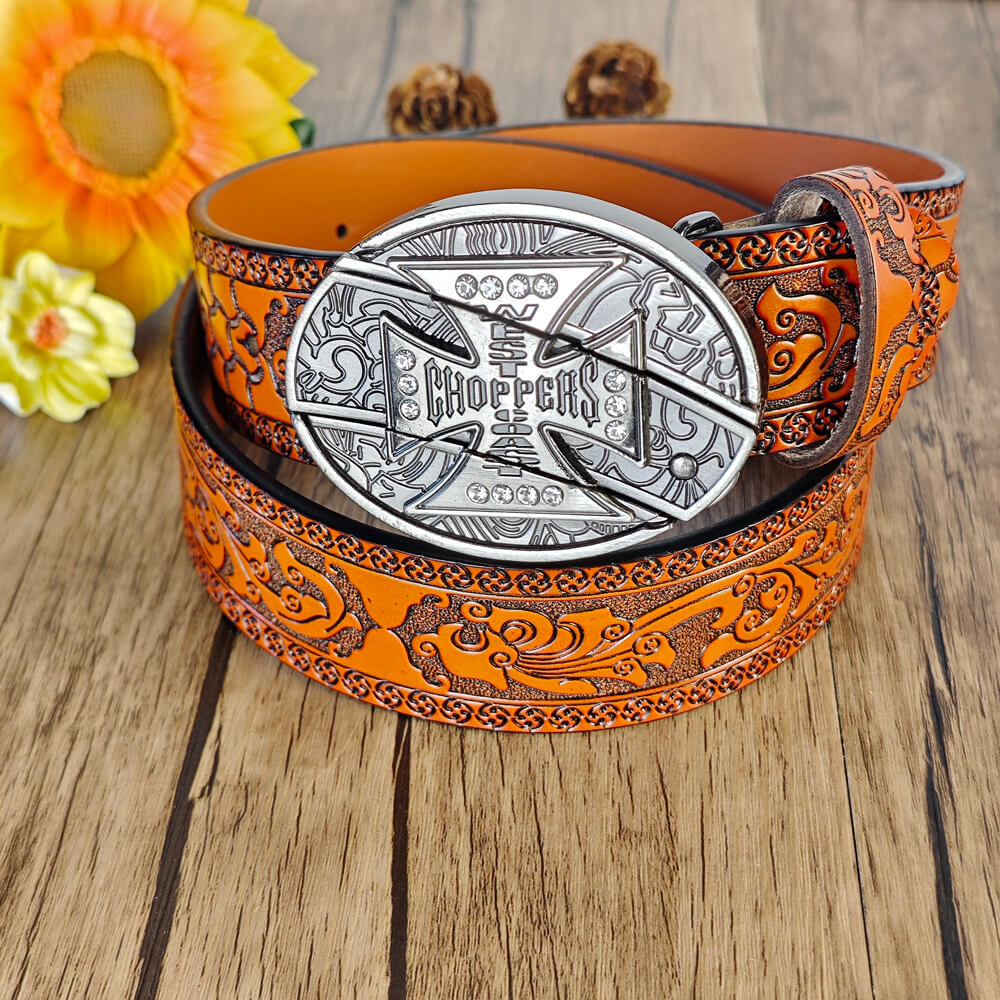 Cinturón con relieve naranja occidental y hebilla