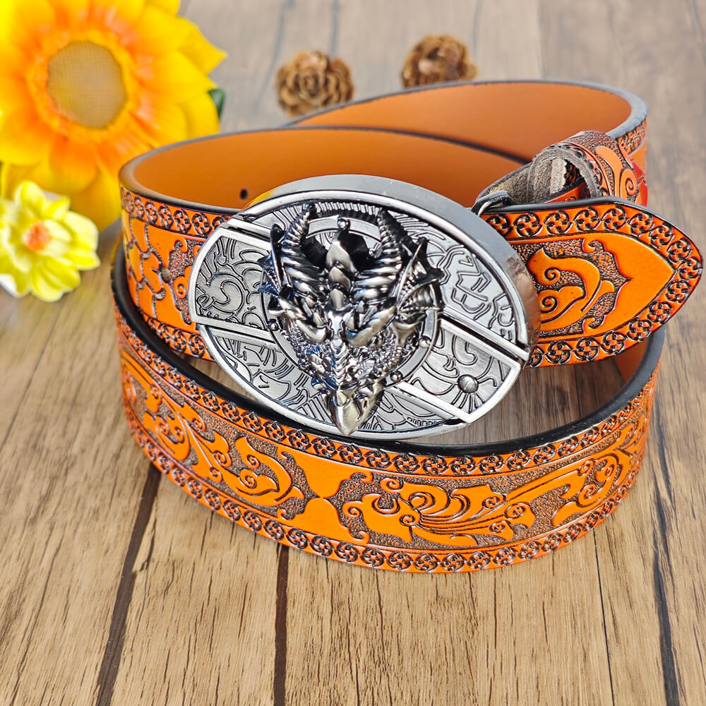 Cinturón con relieve naranja occidental y hebilla