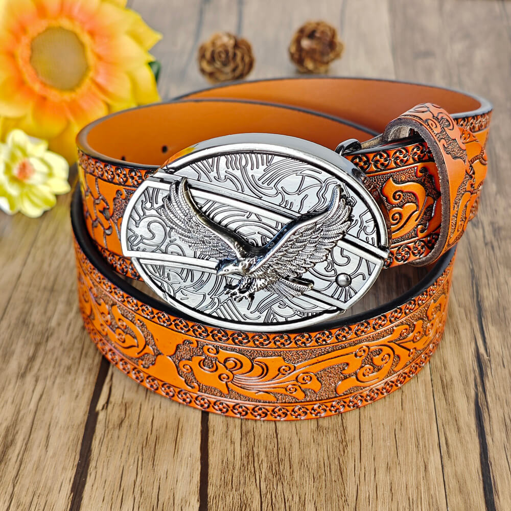 Cinturón con relieve naranja occidental y hebilla