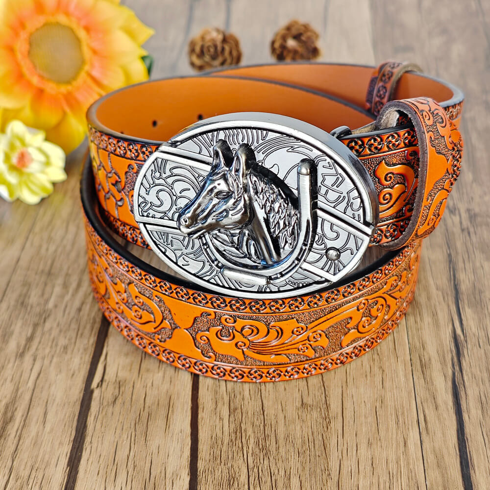 Cinturón con relieve naranja occidental y hebilla
