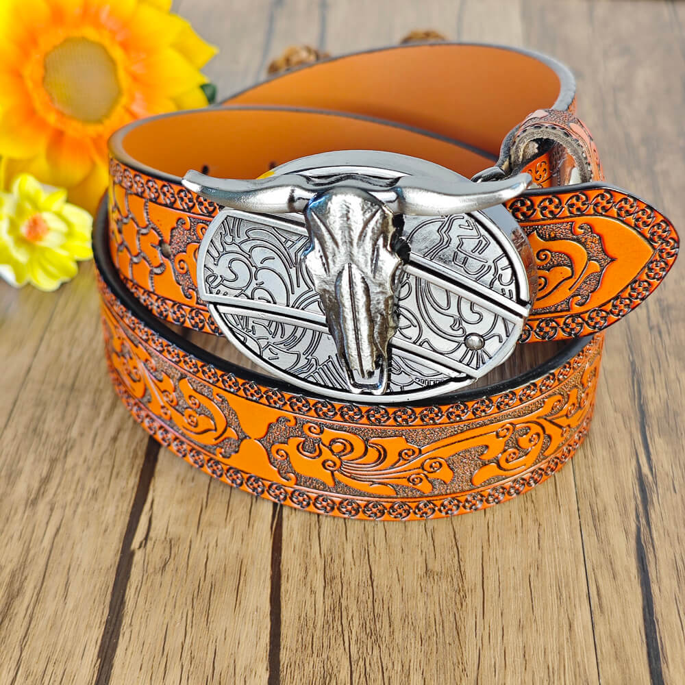 Cinturón con relieve naranja occidental y hebilla