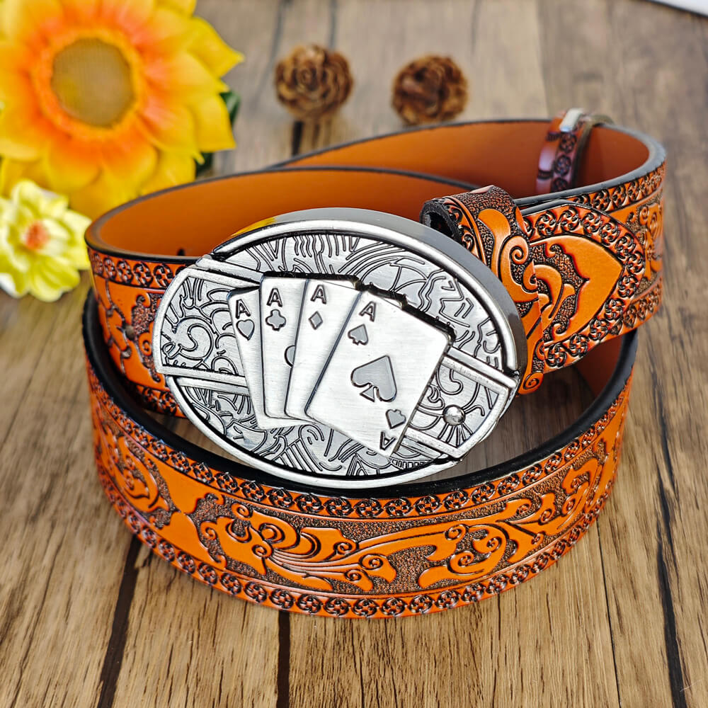 Cinturón con relieve naranja occidental y hebilla