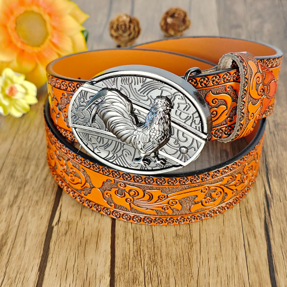 Cinturón con relieve naranja occidental y hebilla