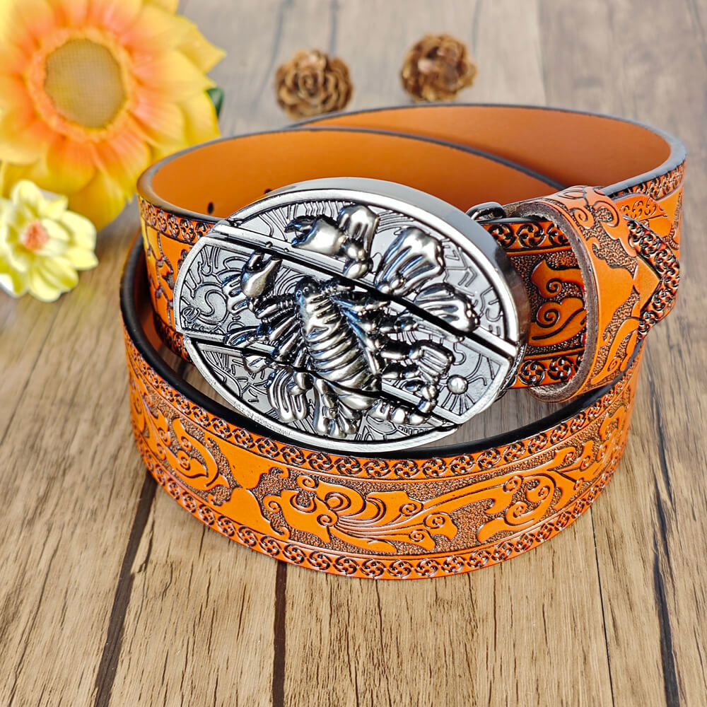 Cinturón con relieve naranja occidental y hebilla