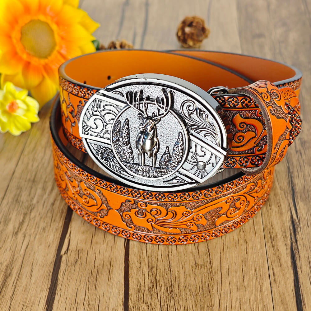 Cinturón con relieve naranja occidental y hebilla