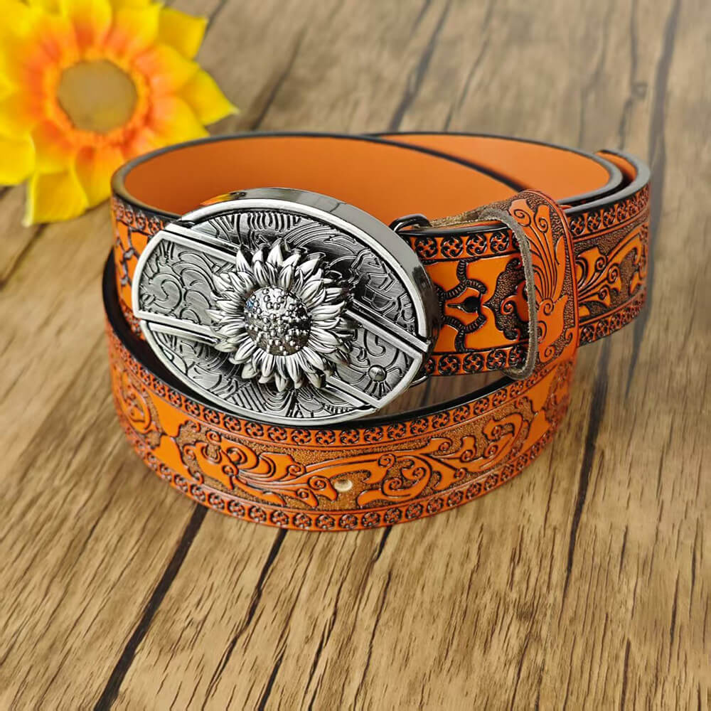 Cinturón con relieve naranja occidental y hebilla