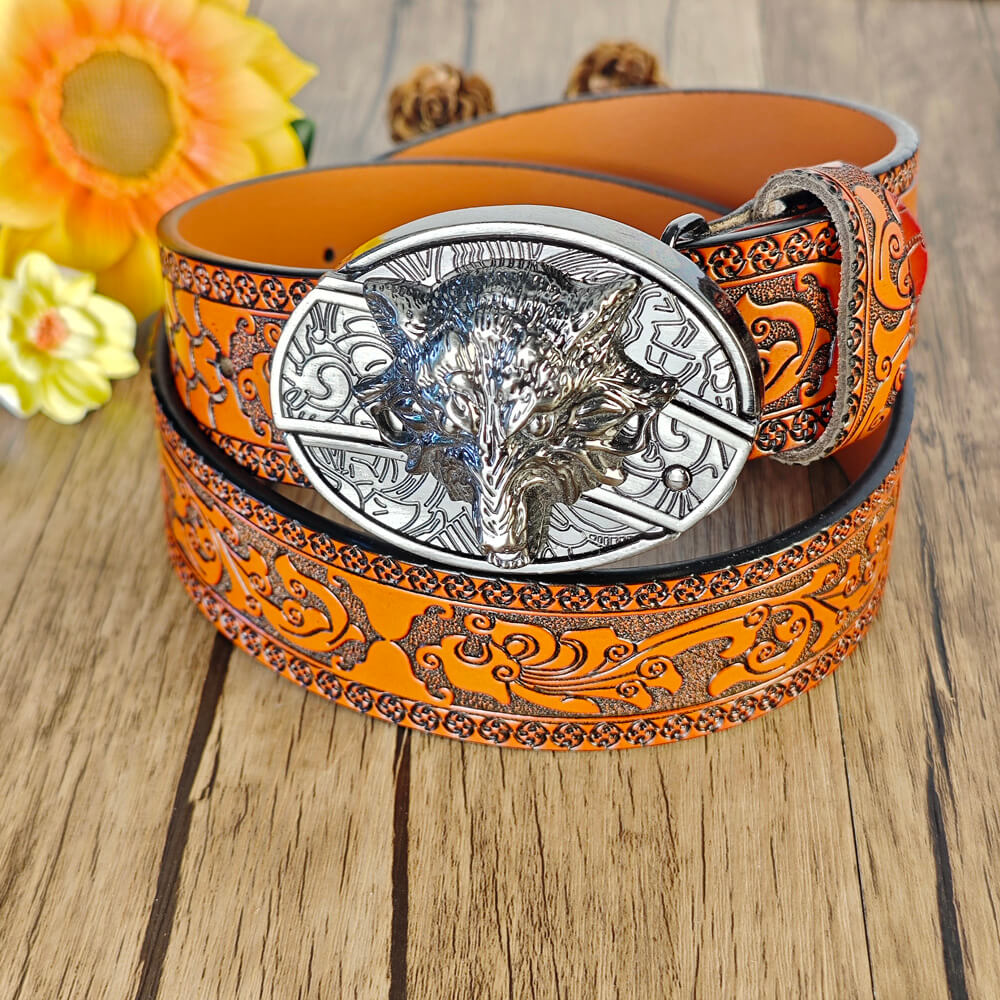 Cinturón con relieve naranja occidental y hebilla
