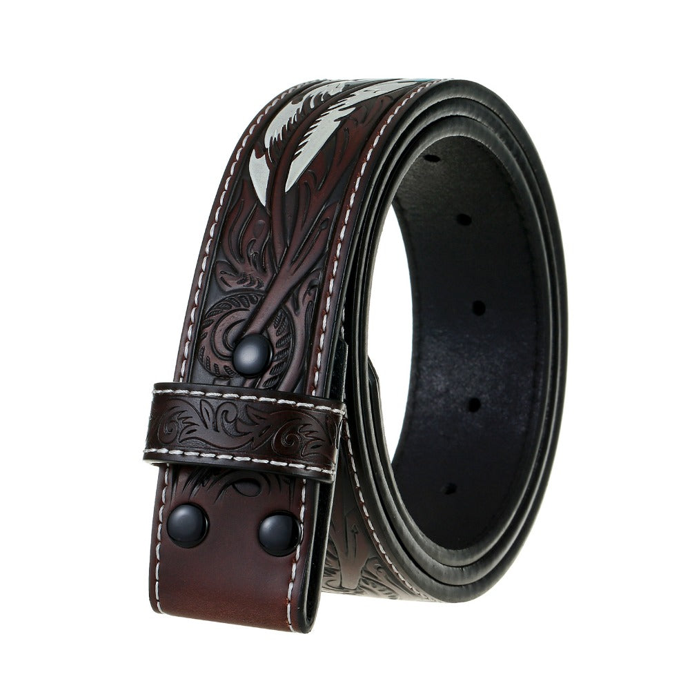 Western Feather Belt with Skull Beer Holder Buckle