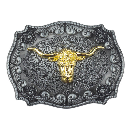Western Longhorn Bull Belt Buckle – Vintage Cowboy Rodeo Style