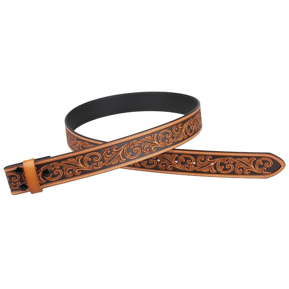 Western Style Carved Belt Without Buckle