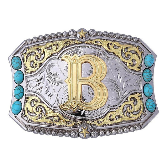 Western Turquoise Initial Letter Belt Buckle