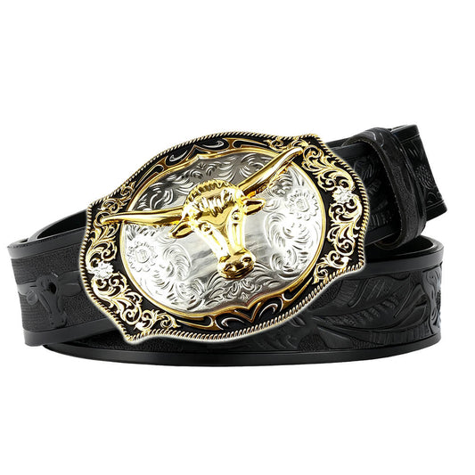 Western cowboy style longhorn leather belt