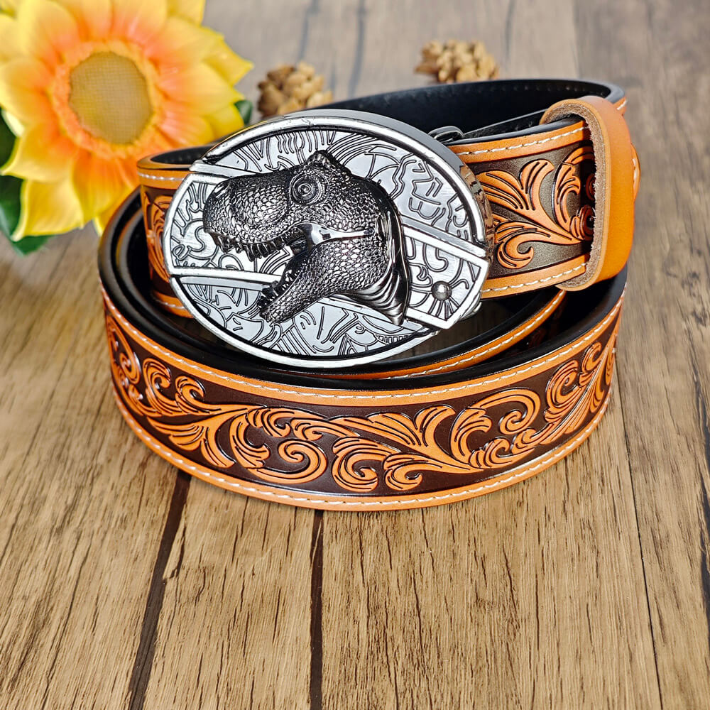 Western Embossed Leather Belt – Classic Country Style
