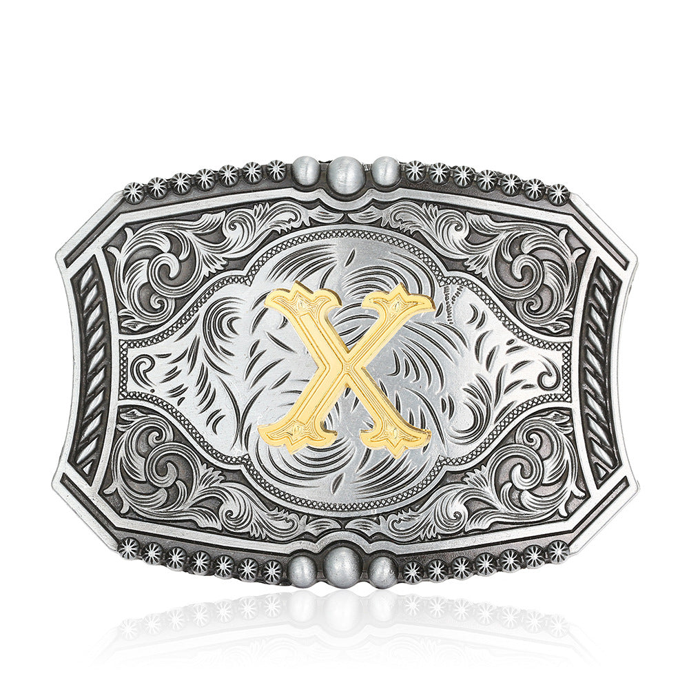 A-Z Retro Lettered Denim Belt Buckle