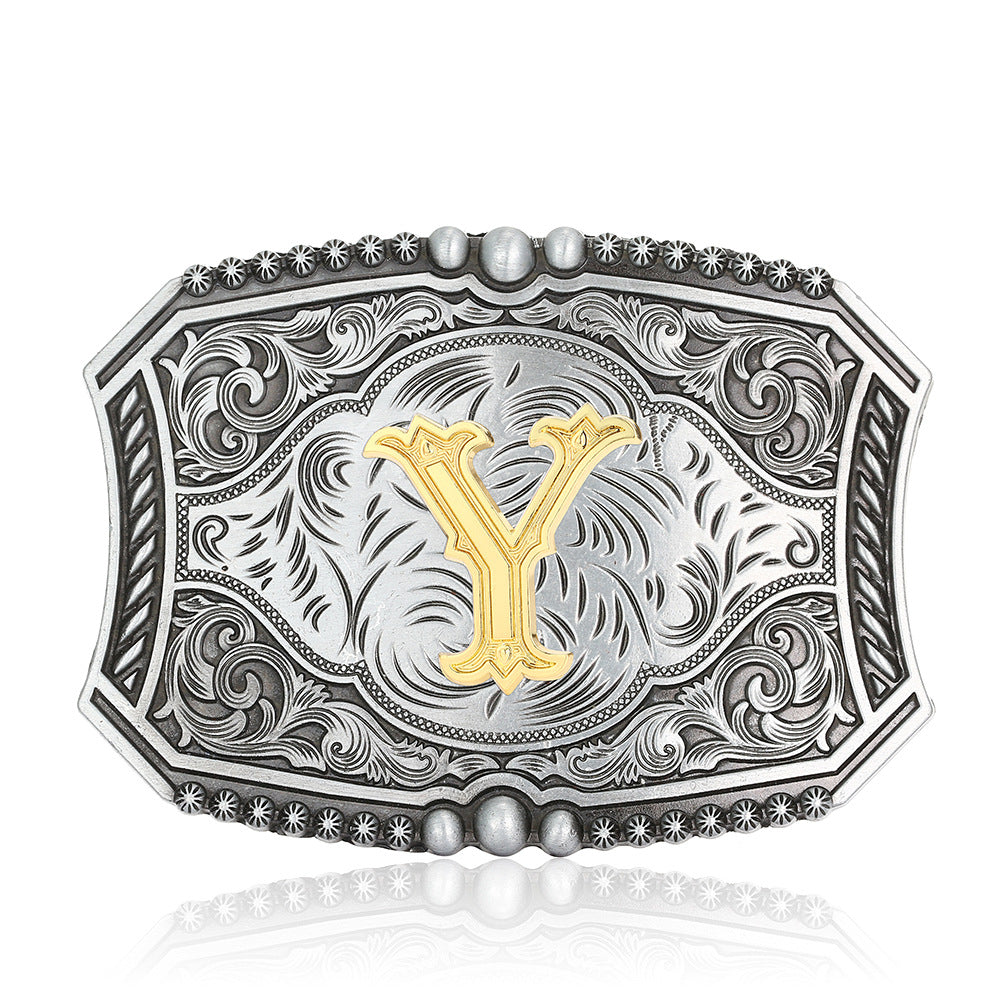 A-Z Retro Lettered Denim Belt Buckle