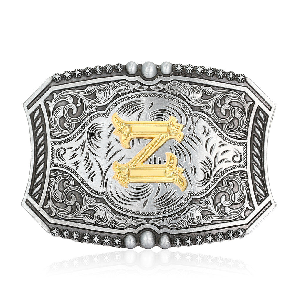 A-Z Retro Lettered Denim Belt Buckle