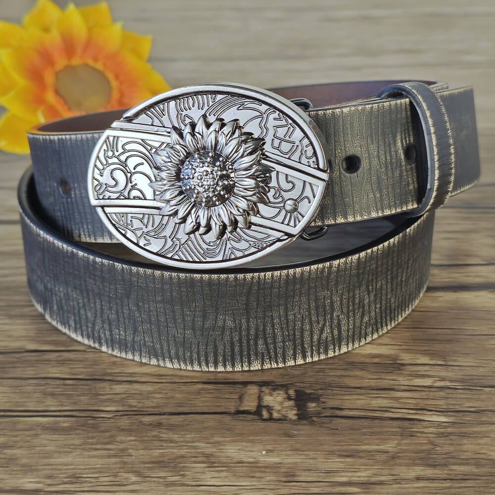 Vintage Embossed Black Leather Belt