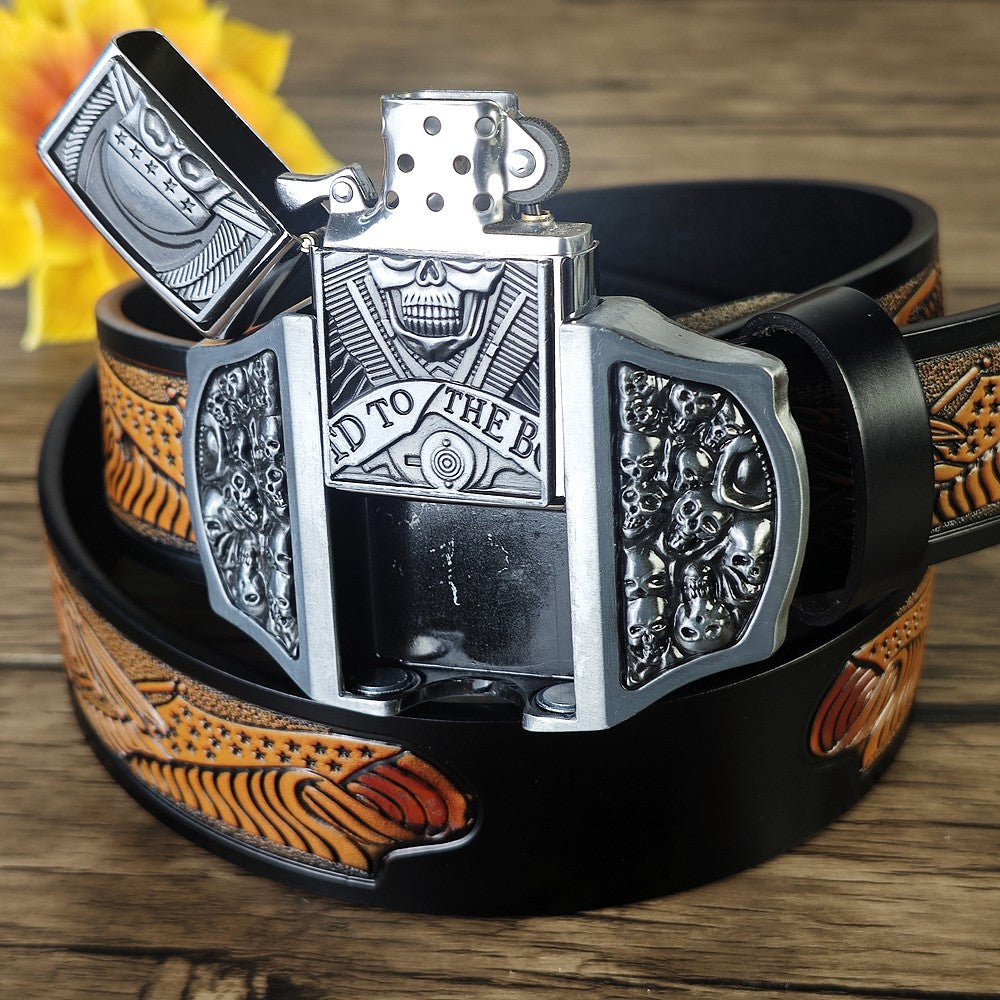 Western Eagle Belt with Skull Lighter Buckle
