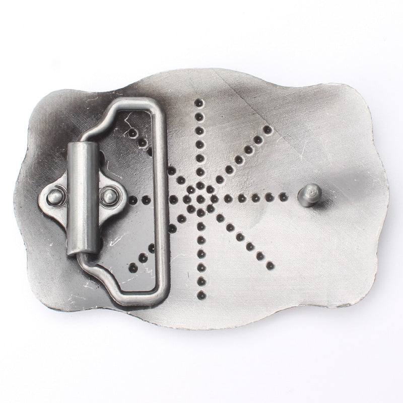 Back view of arabic arabesque belt buckle with loop and clasp.