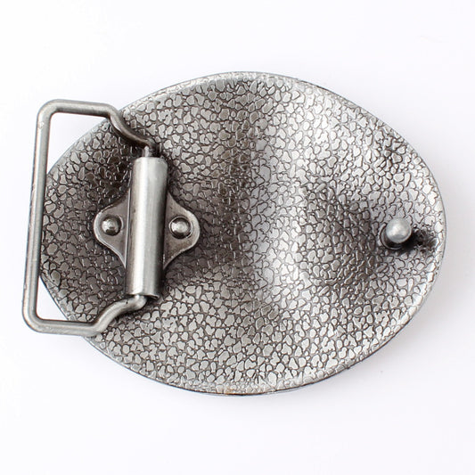 Back view of Australian flag cowboy belt buckle showing clasp mechanism and attachment hooks.