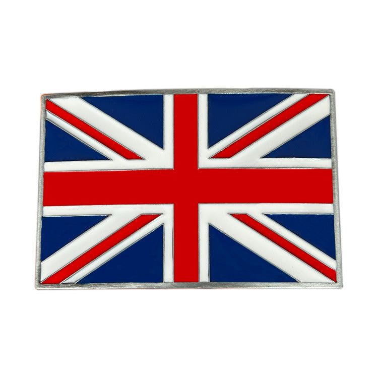 British flag belt buckle featuring a clear Union Jack design, perfect for patriotic or western outfits.