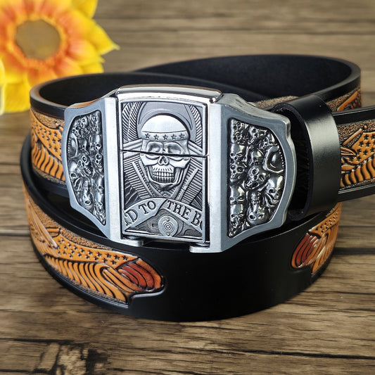 Western Eagle Belt with Skull Lighter Buckle