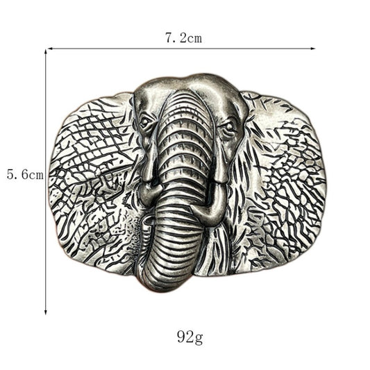 Silver elephant head belt buckle with size reference, suitable for standard western belts.