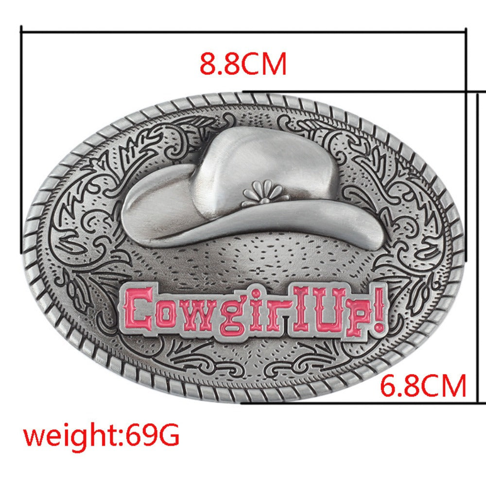 COWGIRLUPA Western Belt Buckle - Vintage Cowboy Hat Design