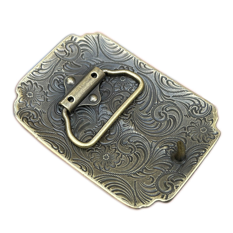 Back view of longhorn bull western belt buckle showing belt loop and clasp hardware.
