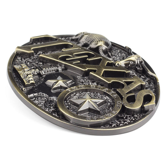 Texas Longhorn belt buckle with five-pointed star and bull head design