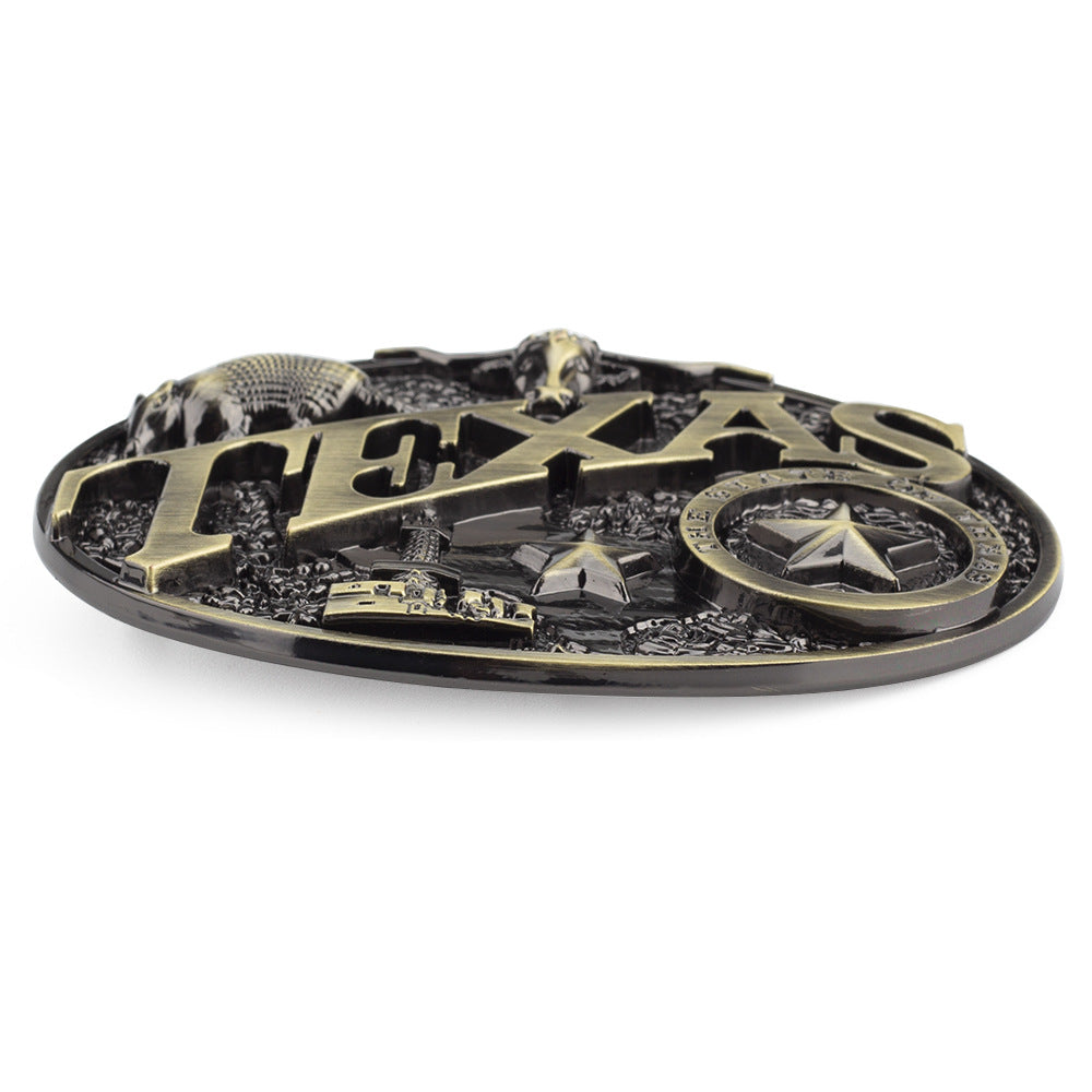 Texas Longhorn belt buckle with five-pointed star and bull head design
