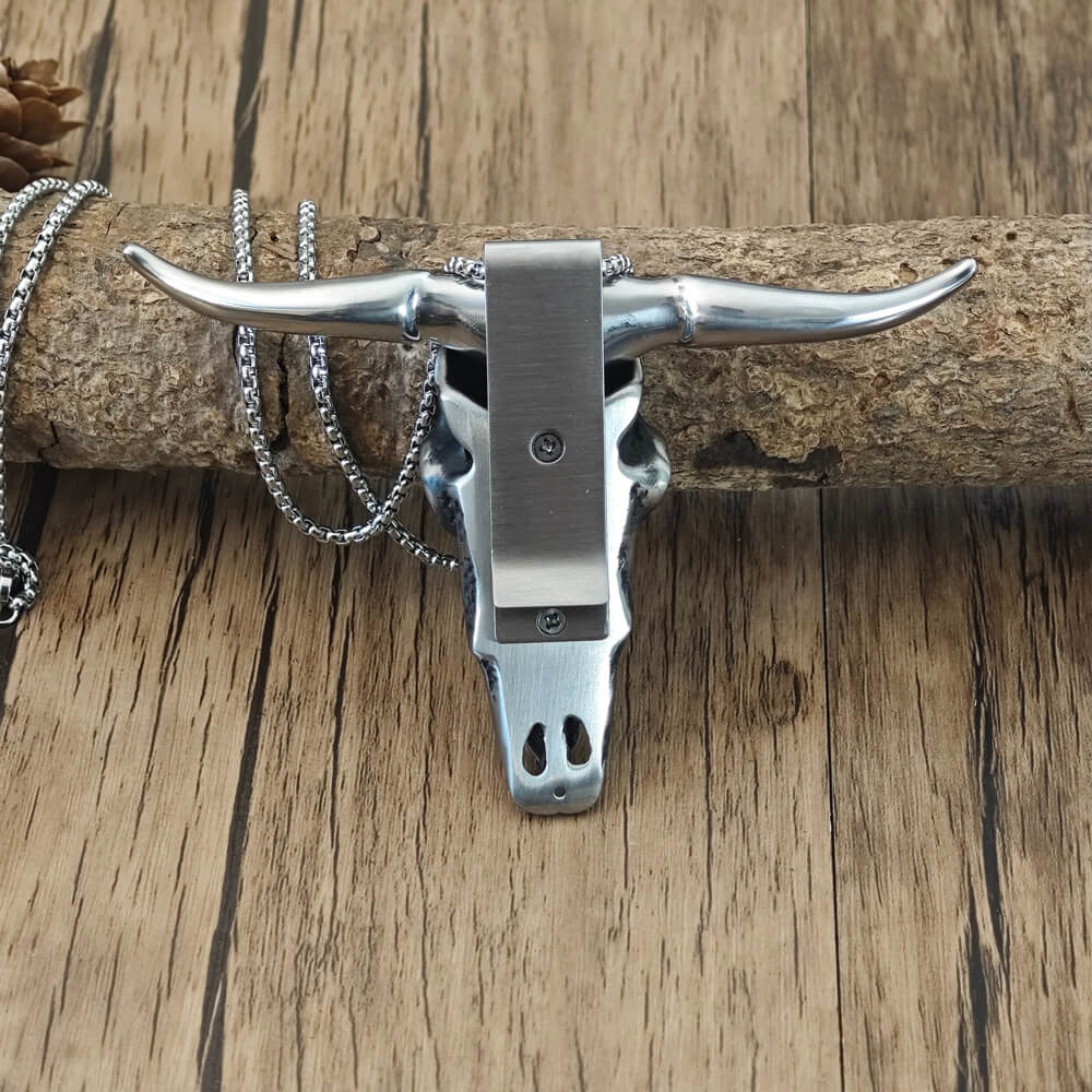Turquoise longhorn skull necklace with EDC pendant design