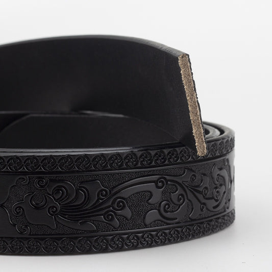 Western-style embossed leather belt strap without buckle