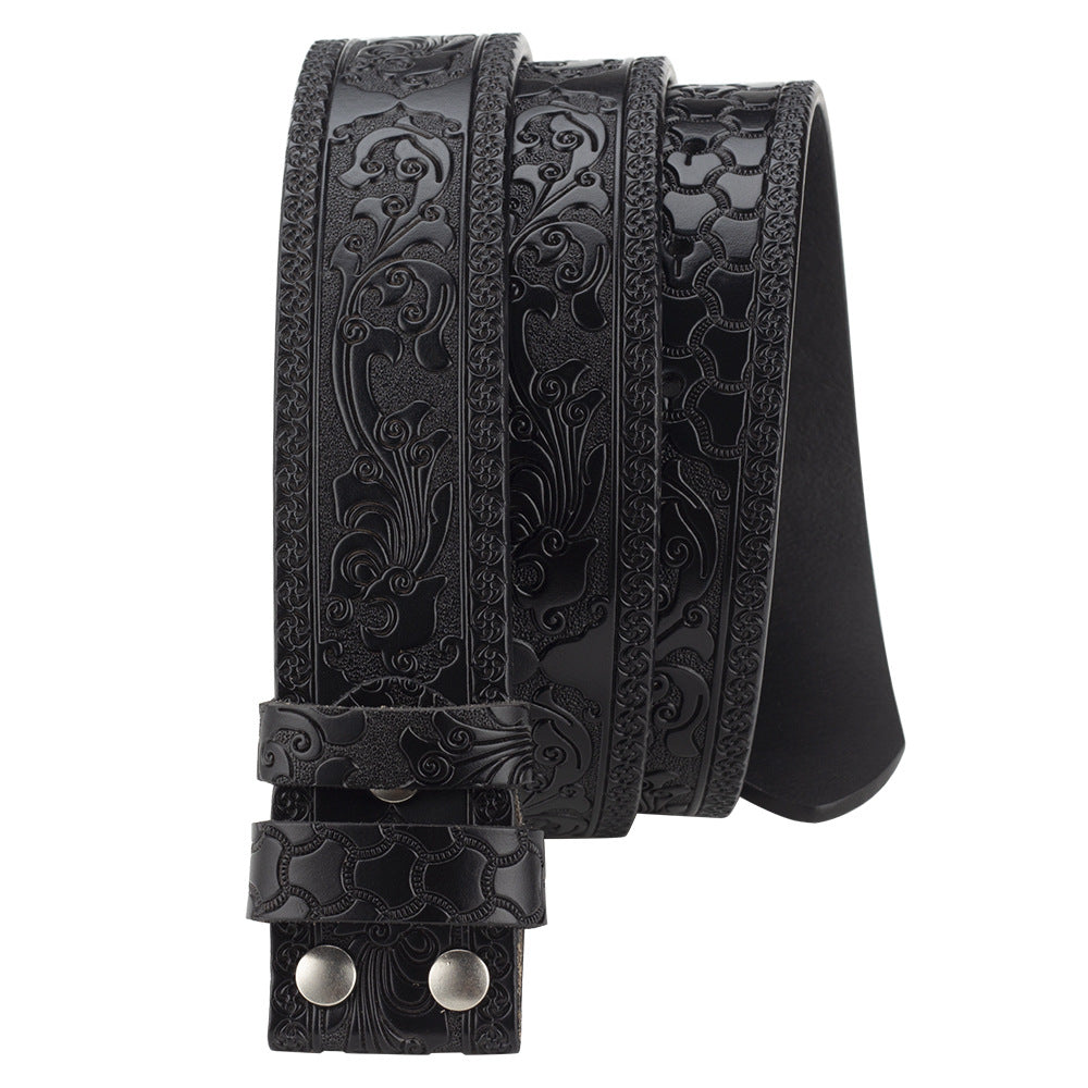 Western-style embossed leather belt strap without buckle