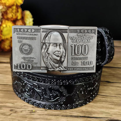 Western Embossed Leather Belt & Lighter Buckle