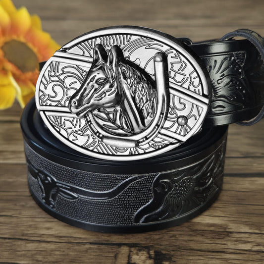 Western Cowboy Black Belt With Belt Buckle