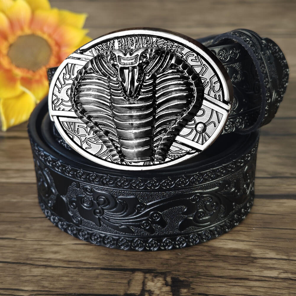 Western Belt – Black Embossed Leather Utility Buckle