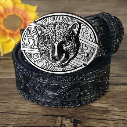 Western Belt – Black Embossed Leather Utility Buckle