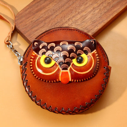 Handmade Genuine Leather Owl Coin Purse & Wristlet Pouch