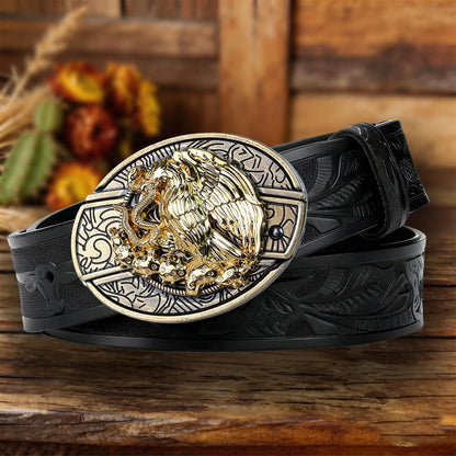 Western Cowboy Leather Belt with Practical Utility Buckle