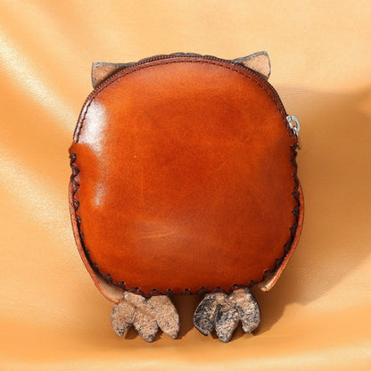 Handmade Leather 3D Owl Coin Purse & Wristlet Pouch