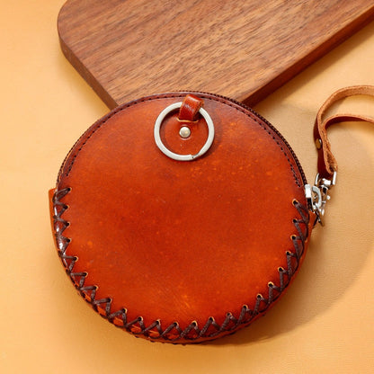 Handmade Genuine Leather Owl Coin Purse & Wristlet Pouch