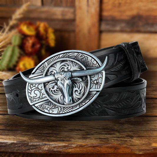 Western Cowboy Leather Belt with Practical Utility Buckle
