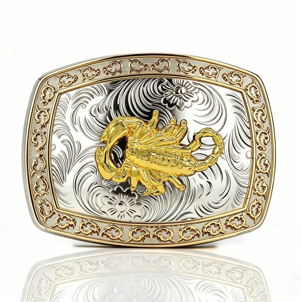 Two-Tone Golden Horse Western Floral Belt Buckle