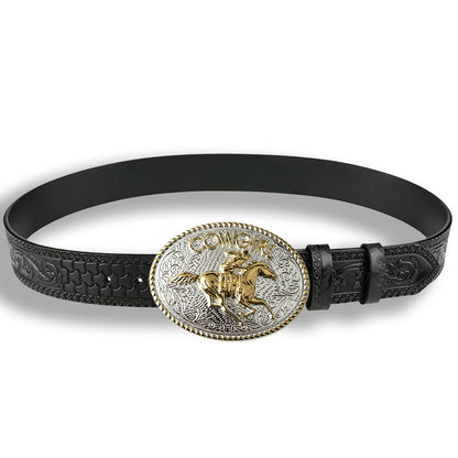 Two-Tone "Cowgirl Up" Cowboy Hat Western Black Embossed Leather Belt