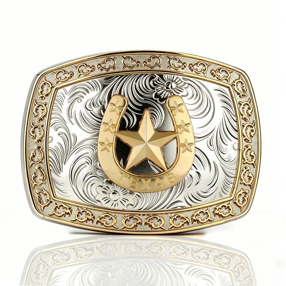 Two-Tone Golden Horse Western Floral Belt Buckle