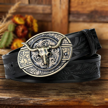 Western Cowboy Leather Belt with Practical Utility Buckle